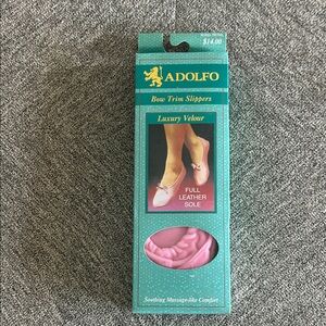 Vintage Adolfo Luxury Velour Pink Slippers- Full Leather Sole- NIB L/XL